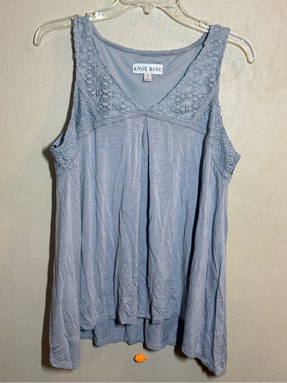 Knox Rose Dusty Blue Lace Crochet Lace Trim Yoke Tank Sz Med
